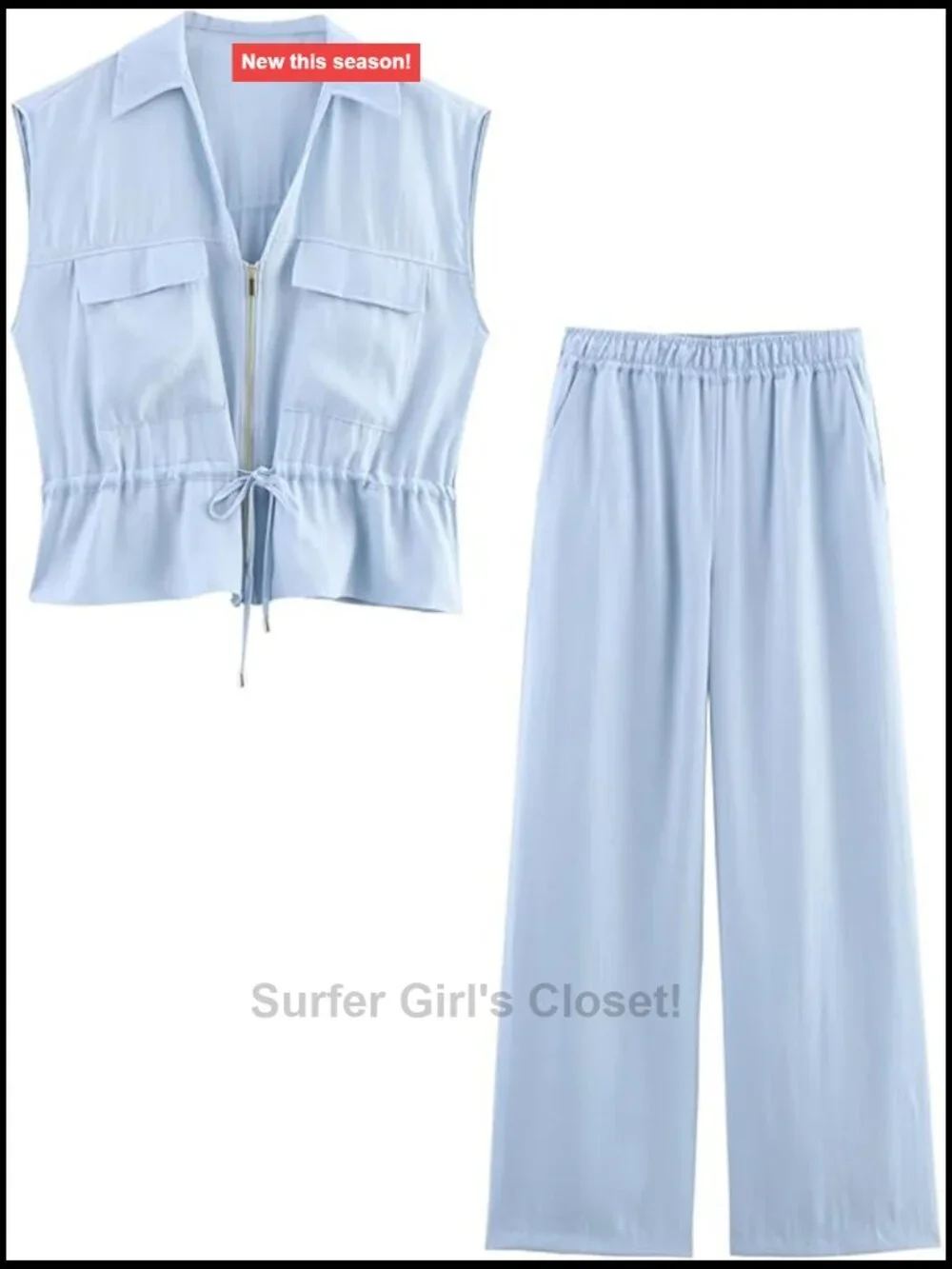 Women's 2 Piece Set Sleeveless Safari Tops with Drawstring Waist & Pockets